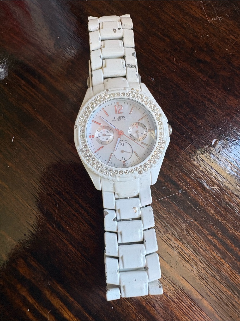 GUESS White Crystal Accent Women's Bracelet Watch